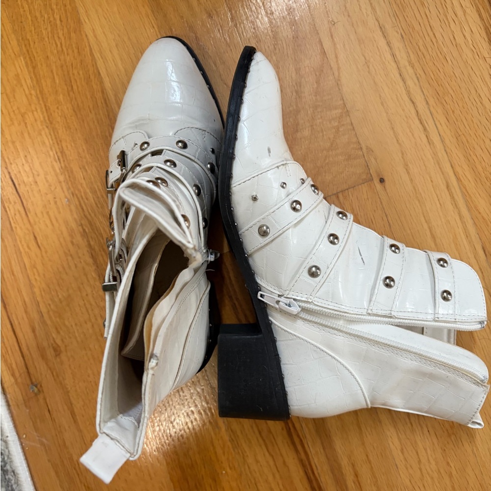 White Studded Ankle Boots